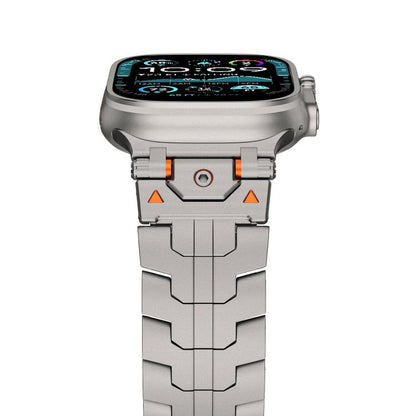 For Apple Watch 46mm / 49mm / 45mm / 44mm Stainless Steel Iron Man Butterfly Buckle Metal Watch Band(Titanium Color) by bashfashion