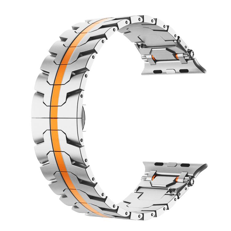 For Apple Watch 46mm / 49mm / 45mm / 44mm Stainless Steel Iron Man Butterfly Buckle Metal Watch Band(Silver Orange) by bashfashion