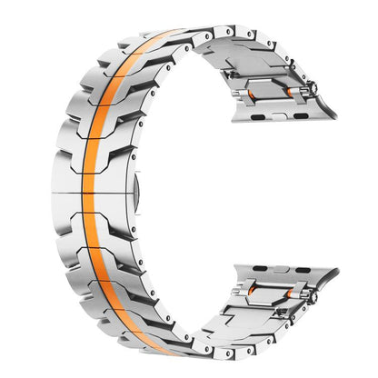 For Apple Watch 46mm / 49mm / 45mm / 44mm Stainless Steel Iron Man Butterfly Buckle Metal Watch Band(Silver Orange) by bashfashion