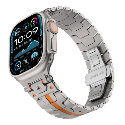 For Apple Watch 46mm / 49mm / 45mm / 44mm Stainless Steel Iron Man Butterfly Buckle Metal Watch Band(Titanium Color Orange) by bashfashion