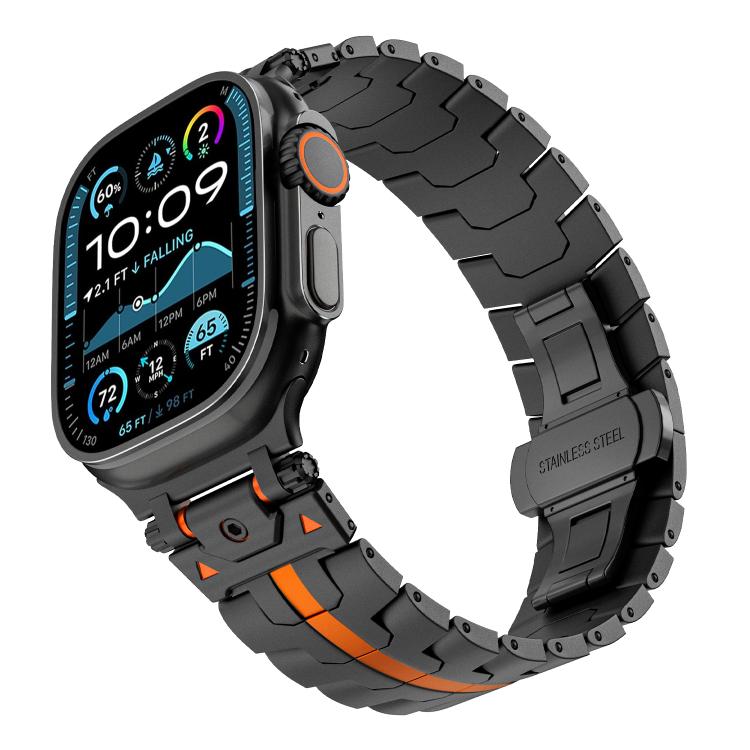 For Apple Watch 46mm / 49mm / 45mm / 44mm Stainless Steel Iron Man Butterfly Buckle Metal Watch Band(Black Orange) by bashfashion