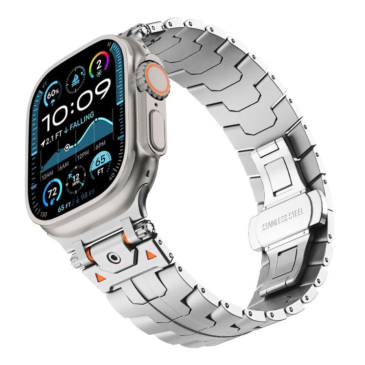 For Apple Watch 42mm / 41mm / 40mm / 38mm Stainless Steel Iron Man Butterfly Buckle Metal Watch Band(Silver) by bashfashion