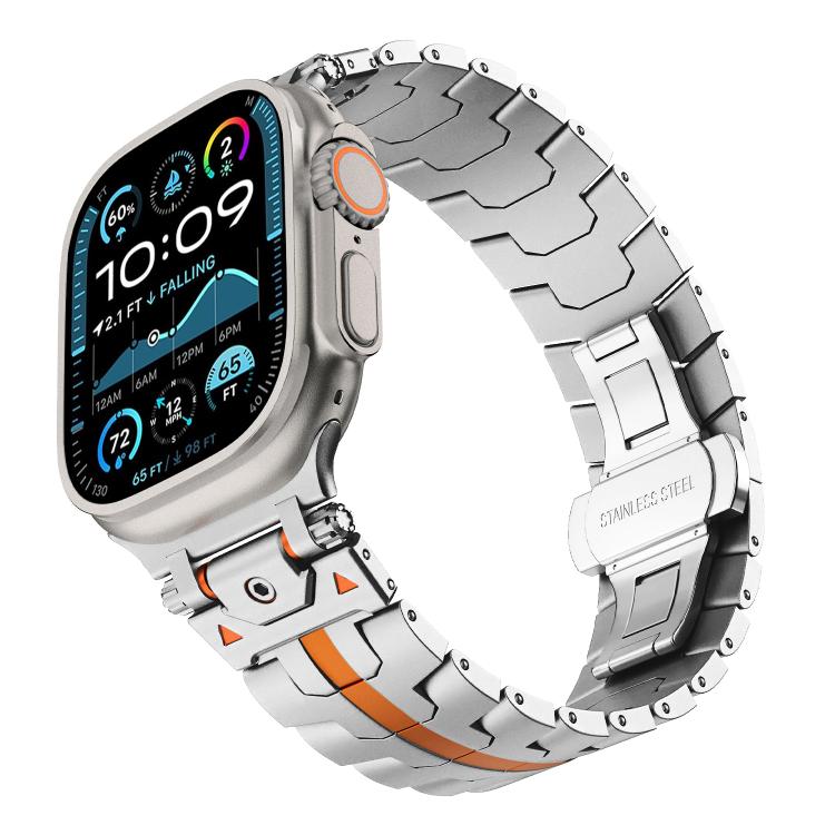 For Apple Watch 42mm / 41mm / 40mm / 38mm Stainless Steel Iron Man Butterfly Buckle Metal Watch Band(Silver Orange) by bashfashion