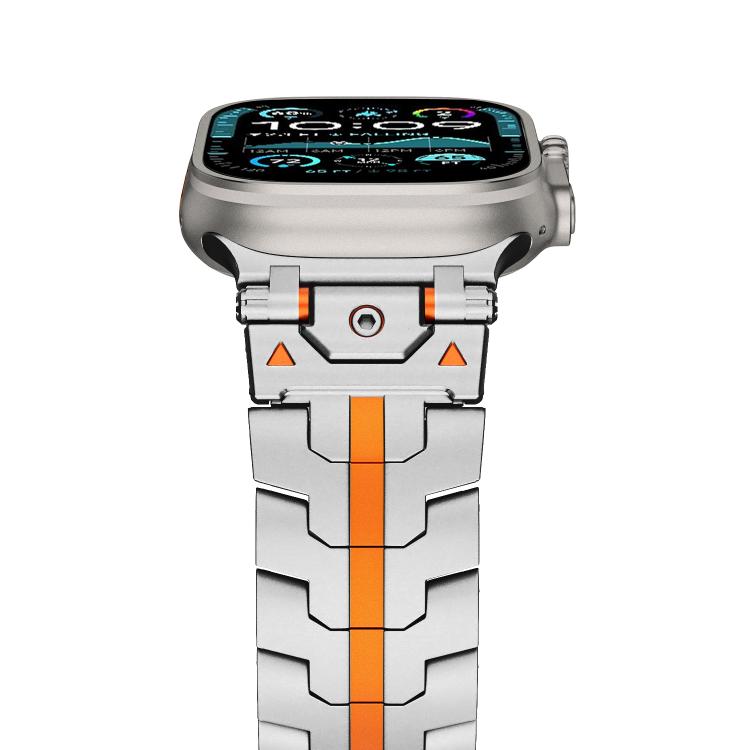 For Apple Watch 42mm / 41mm / 40mm / 38mm Stainless Steel Iron Man Butterfly Buckle Metal Watch Band(Silver Orange) by bashfashion