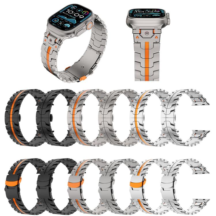 For Apple Watch 42mm / 41mm / 40mm / 38mm Stainless Steel Iron Man Butterfly Buckle Metal Watch Band(Silver Orange) by bashfashion