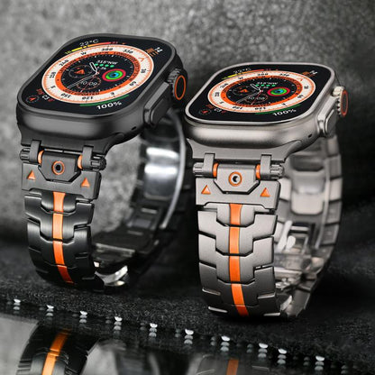 For Apple Watch 46mm / 49mm / 45mm / 44mm Stainless Steel Iron Man Butterfly Buckle Metal Watch Band(Silver Orange) by bashfashion
