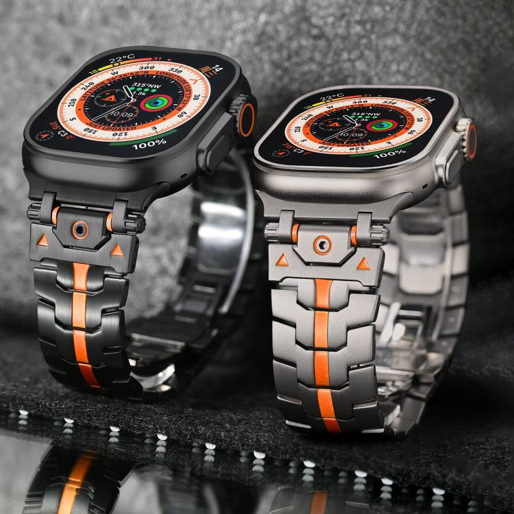 For Apple Watch 46mm / 49mm / 45mm / 44mm Stainless Steel Iron Man Butterfly Buckle Metal Watch Band(Black) by bashfashion