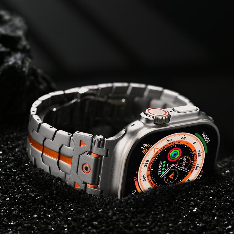 For Apple Watch 46mm / 49mm / 45mm / 44mm Stainless Steel Iron Man Butterfly Buckle Metal Watch Band(Black) by bashfashion
