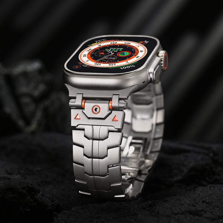 For Apple Watch 42mm / 41mm / 40mm / 38mm Stainless Steel Iron Man Butterfly Buckle Metal Watch Band(Silver Orange) by bashfashion