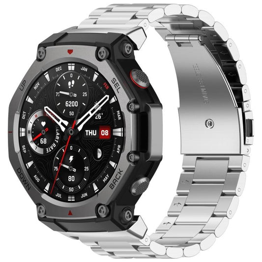 For Amazfit T-REX 3 Three Beads Stainless Steel Metal Watch Band(Silver) by bashfashion