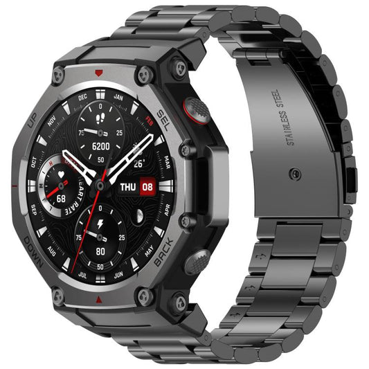 For Amazfit T-REX 3 Three Beads Stainless Steel Metal Watch Band(Black) by bashfashion