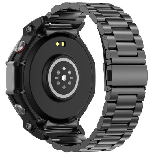 For Amazfit T-REX 3 Three Beads Stainless Steel Metal Watch Band(Black) by bashfashion