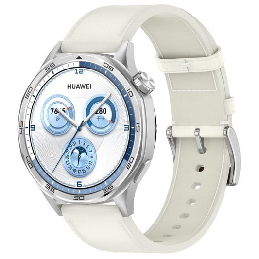 For Huawei Watch GT 5 46mm Press Button 22mm Leather Watch Band(White) by bashfashion