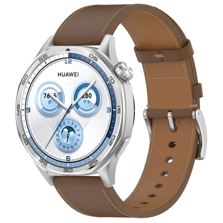 For Huawei Watch GT 5 46mm Press Button 22mm Leather Watch Band(Brown) by bashfashion