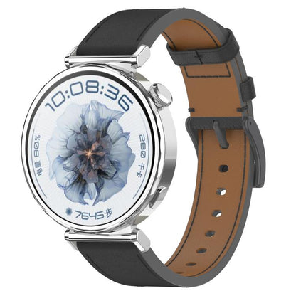 For Huawei Watch GT5 Pro 42mm Press Button 18mm Leather Watch Band(Black) by bashfashion
