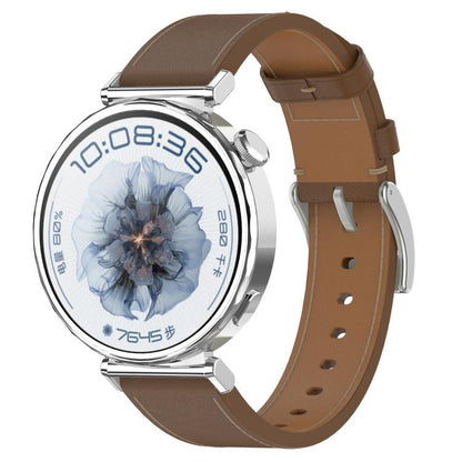 For Huawei Watch GT5 Pro 42mm Press Button 18mm Leather Watch Band(Brown) by bashfashion