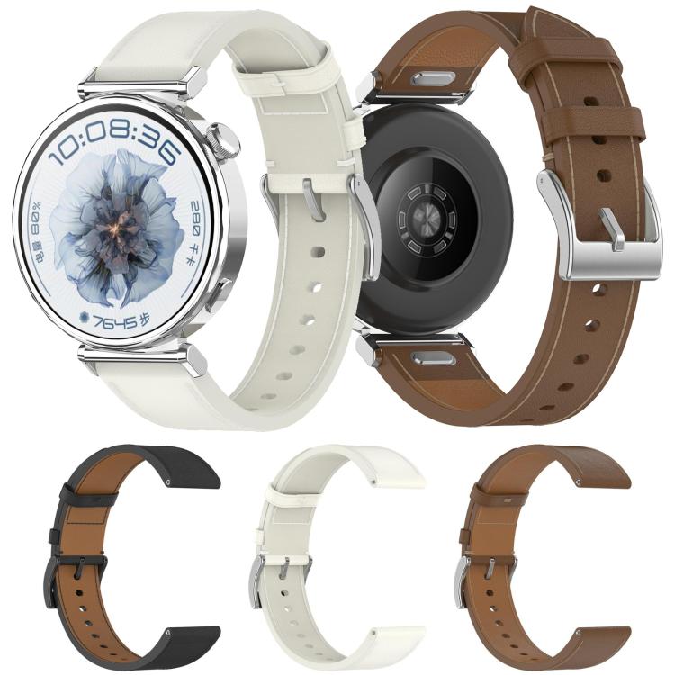 For Huawei Watch GT5 Pro 42mm Press Button 18mm Leather Watch Band(White) by bashfashion
