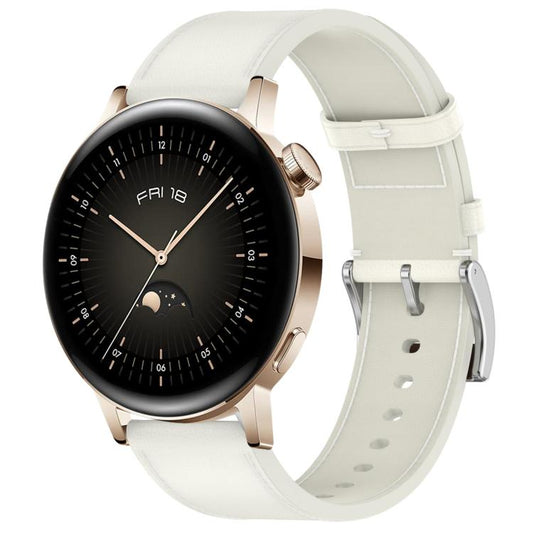 For Huawei Watch GT 3 42mm Press Button 20mm Leather Watch Band(White) by bashfashion