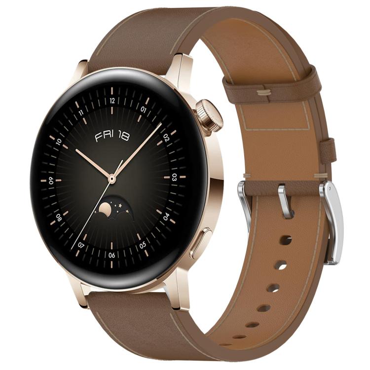 For Huawei Watch GT 3 42mm Press Button 20mm Leather Watch Band(Brown) by bashfashion