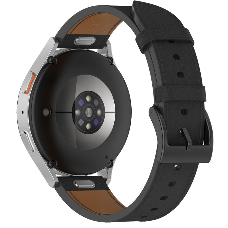 For Samsung Galaxy Watch 7 Press Button 20mm Leather Watch Band(Black) by bashfashion