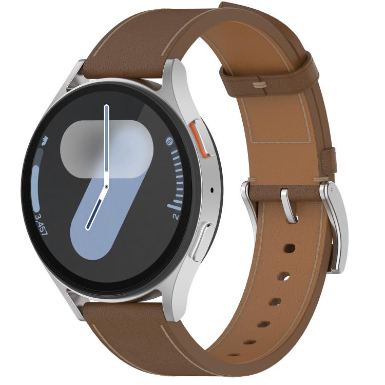 For Samsung Galaxy Watch 7 Press Button 20mm Leather Watch Band(Brown) by bashfashion
