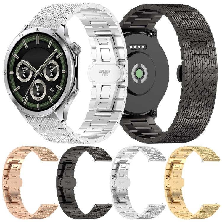 For OPPO Watch X2 Twill Texture Stainless Steel Metal Watch Band(Black) by bashfashion