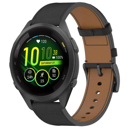 For Garmin Forerunner 265S Press Button 18mm Leather Watch Band(Black) by bashfashion