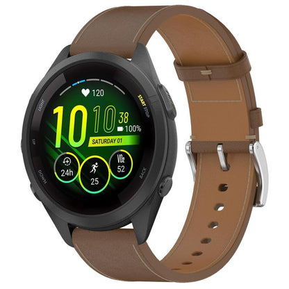 For Garmin Forerunner 265S Press Button 18mm Leather Watch Band(Brown) by bashfashion