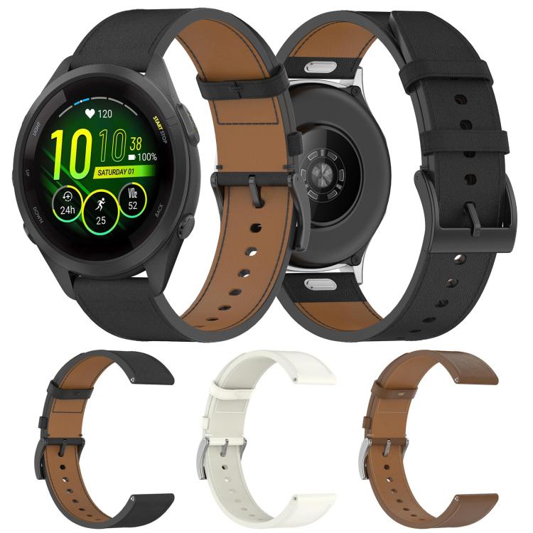 For Garmin Forerunner 265S Press Button 18mm Leather Watch Band(Brown) by bashfashion