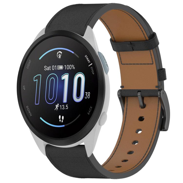 For Garmin Forerunner 165 Press Button 20mm Leather Watch Band(Black) by bashfashion