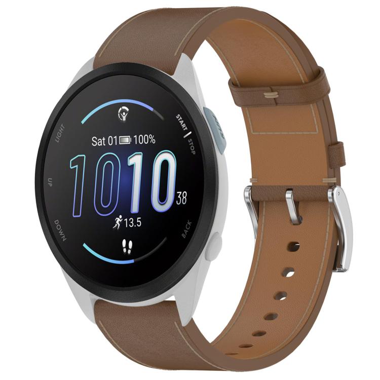 For Garmin Forerunner 165 Press Button 20mm Leather Watch Band(Brown) by bashfashion