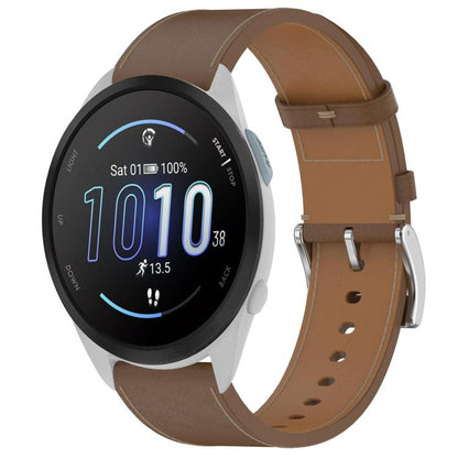 For Garmin Forerunner 165 Press Button 20mm Leather Watch Band(Brown) by bashfashion