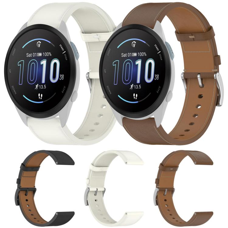 For Garmin Forerunner 165 Press Button 20mm Leather Watch Band(Black) by bashfashion