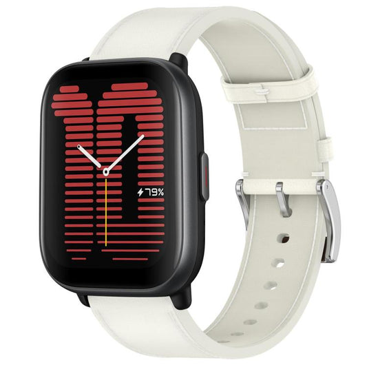 For Amazfit Active Press Button 20mm Leather Watch Band(White) by bashfashion