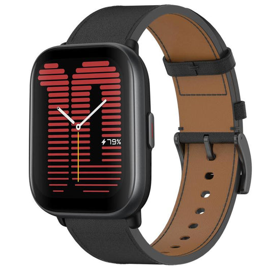 For Amazfit Active Press Button 20mm Leather Watch Band(Black) by bashfashion
