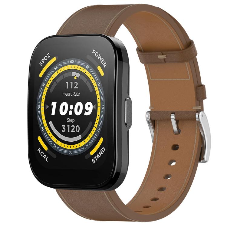 For Amazfit Bip 5 / GTR 4 Press Button 22mm Leather Watch Band(Brown) by bashfashion