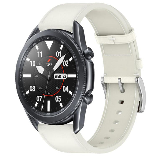 For Samsung Galaxy Watch3 45mm Press Button 22mm Leather Watch Band(White) by bashfashion
