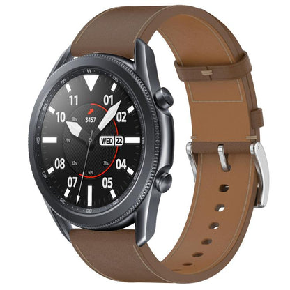 For Samsung Galaxy Watch3 45mm Press Button 22mm Leather Watch Band(Brown) by bashfashion