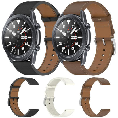 For Samsung Galaxy Watch3 45mm Press Button 22mm Leather Watch Band(Brown) by bashfashion