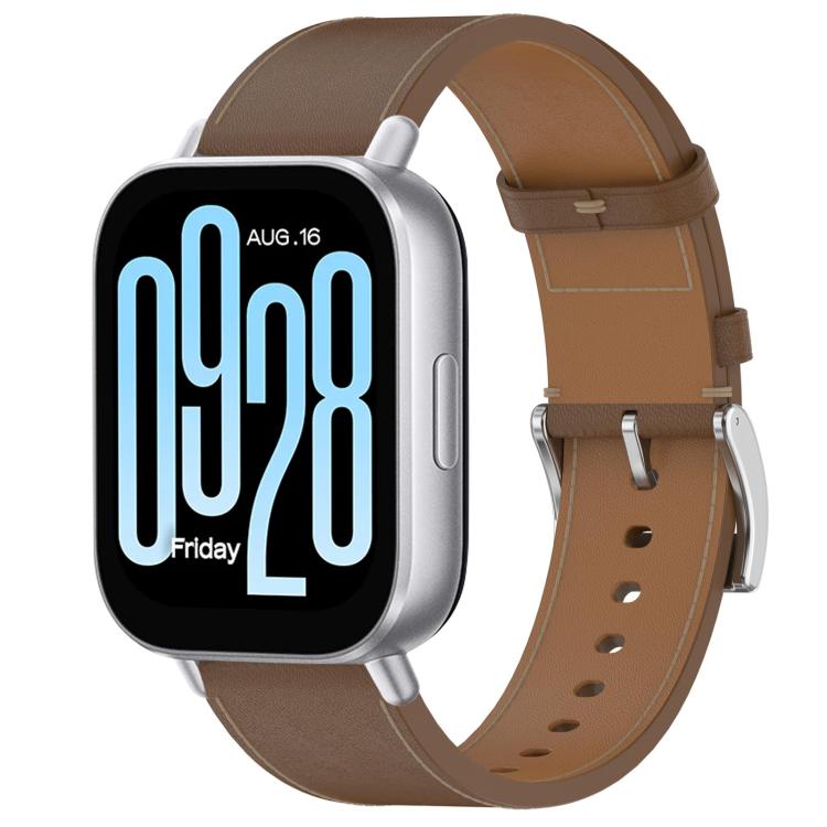 For Redmi Watch 5 Active / Watch 5 Lite Press Button 22mm Leather Watch Band(Brown) by bashfashion