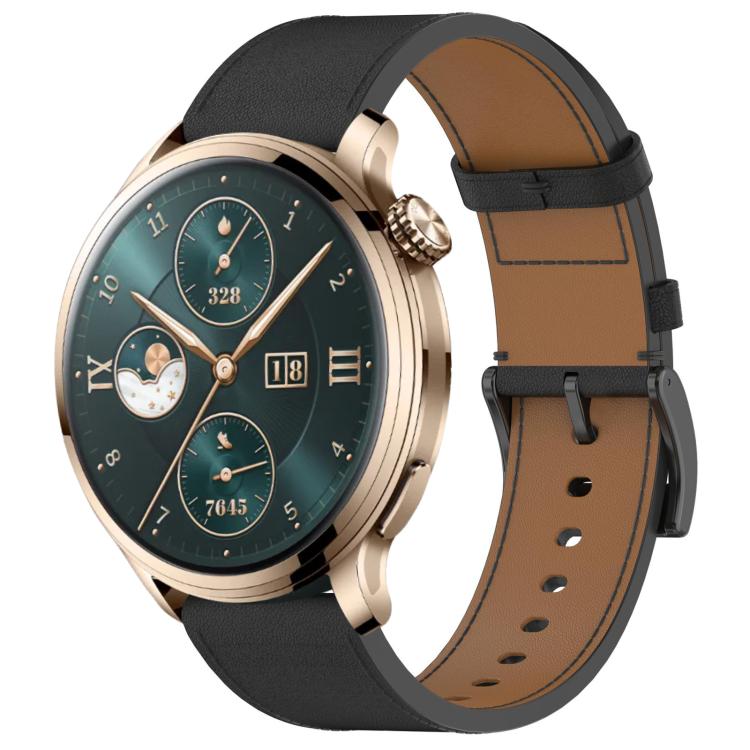 For Honor Watch 4 Pro Press Button 22mm Leather Watch Band(Black) by bashfashion