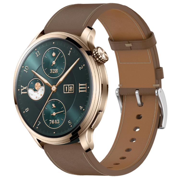 For Honor Watch 4 Pro Press Button 22mm Leather Watch Band(Brown) by bashfashion