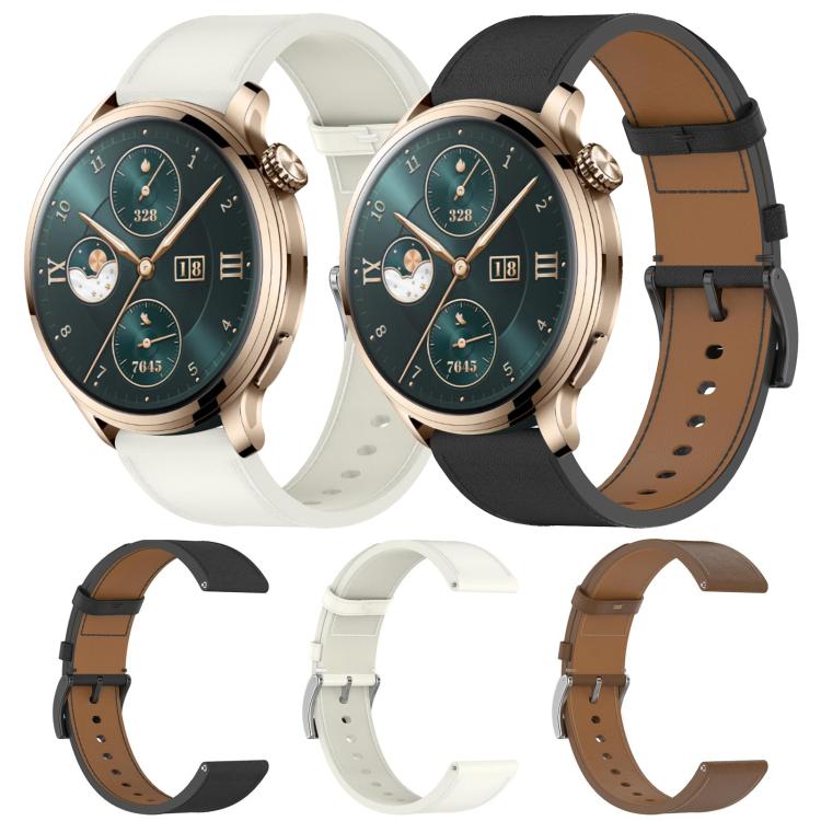 For Honor Watch 4 Pro Press Button 22mm Leather Watch Band(White) by bashfashion