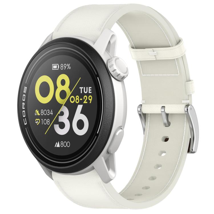 For COROS Pace 3 Press Button 22mm Leather Watch Band(White) by bashfashion