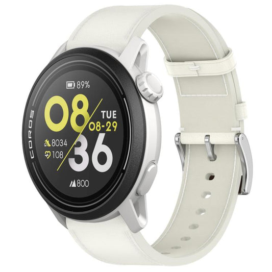 For COROS Pace 3 Press Button 22mm Leather Watch Band(White) by bashfashion