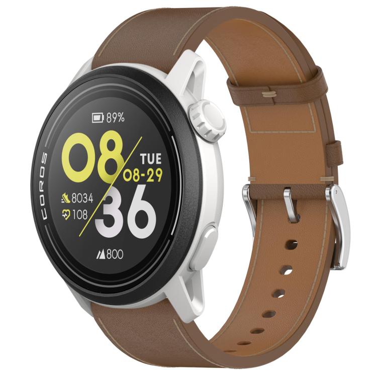 For COROS Pace 3 Press Button 22mm Leather Watch Band(Brown) by bashfashion