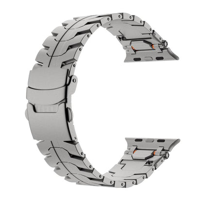 For Apple Watch 46mm / 49mm / 45mm / 44mm Stainless Steel Iron Man Safety Buckle Metal Watch Band(Titanium Color) by bashfashion