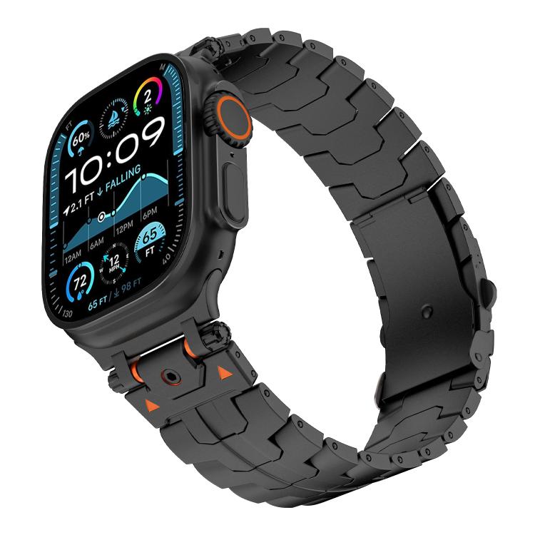 For Apple Watch 46mm / 49mm / 45mm / 44mm Stainless Steel Iron Man Safety Buckle Metal Watch Band(Black) by bashfashion