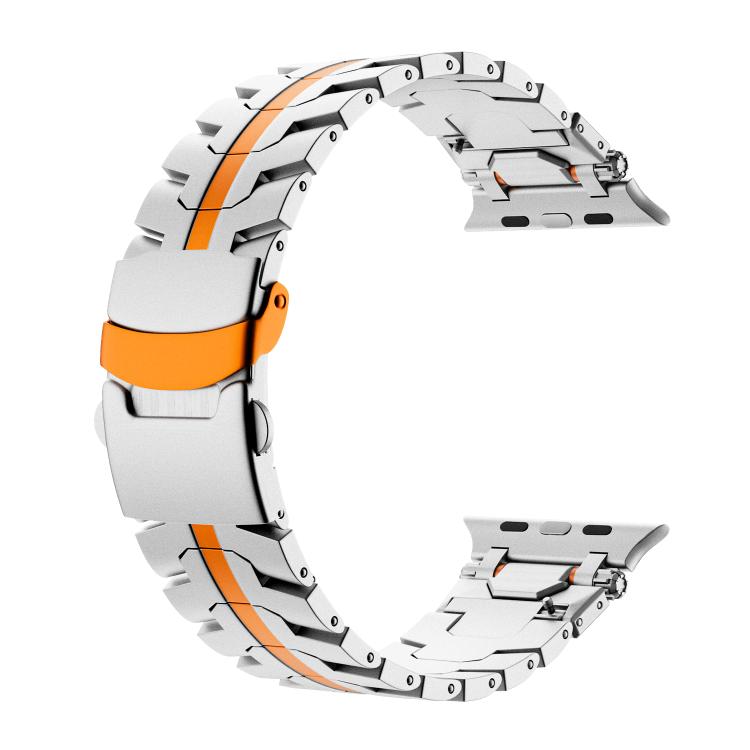 For Apple Watch 46mm / 49mm / 45mm / 44mm Stainless Steel Iron Man Safety Buckle Metal Watch Band(Silver Orange) by bashfashion