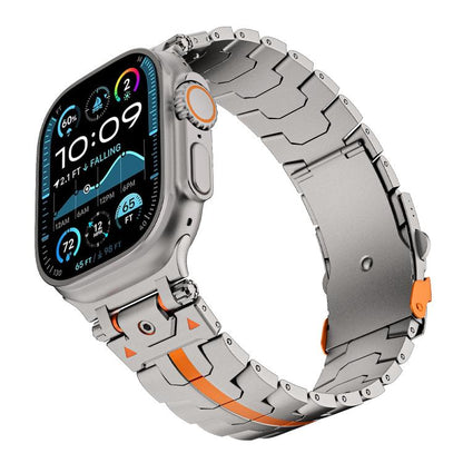 For Apple Watch 46mm / 49mm / 45mm / 44mm Stainless Steel Iron Man Safety Buckle Metal Watch Band(Titanium Color Orange) by bashfashion